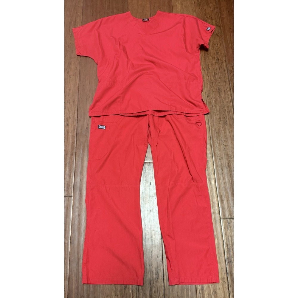 Cherokee Workwear Scrub Set XL Red V-Neck Top Cargo Pants Medical Uniform